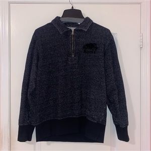 ROOTS Black Salt and Pepper Quarter Zip Sweater